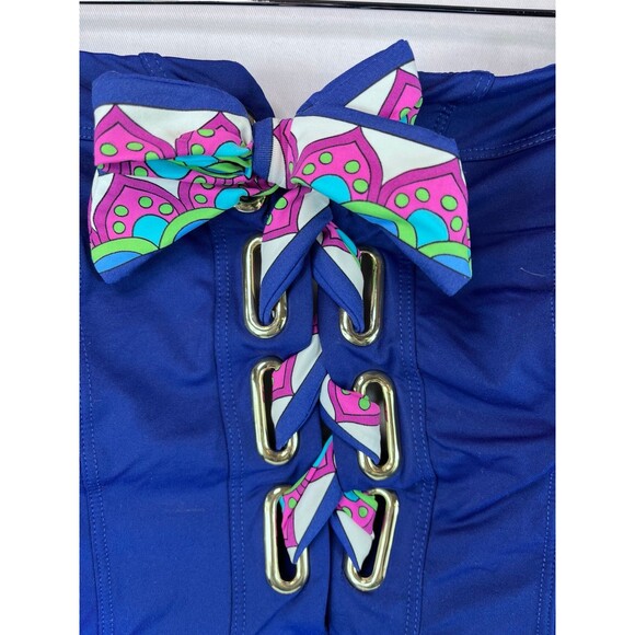 Trina Turk Paradise Bandeau Lace-Up One-Piece Swim Size 8 - Picture 3 of 5